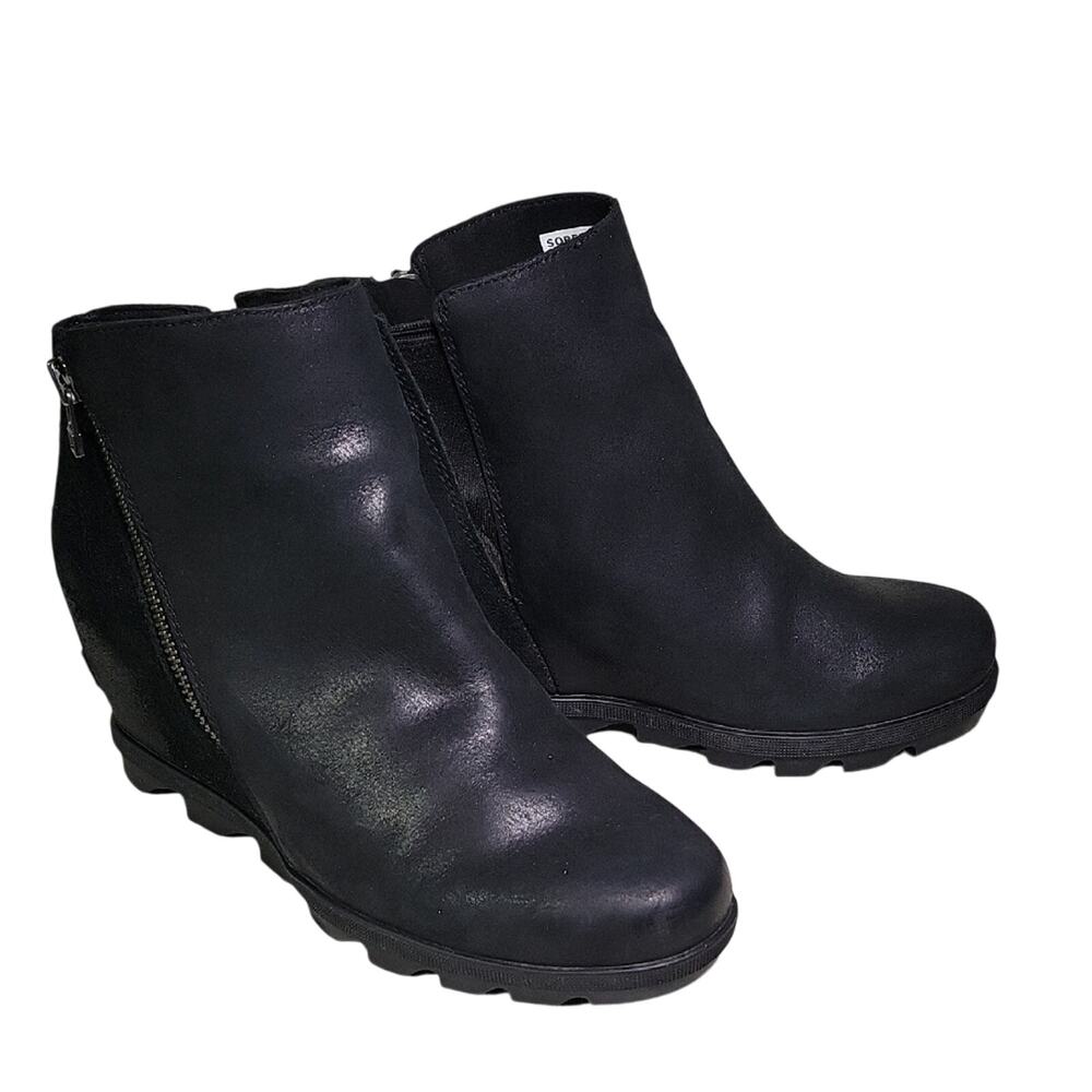 Sorel Joan of Arctic Wedge II Zip Black Ankle Boots Womens Size 9.5